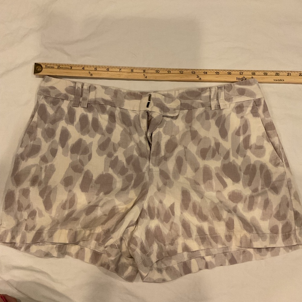 LOFT Cream and Gray Bermuda Shorts with Animal Print